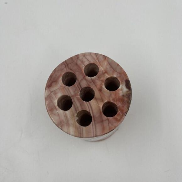 Vintage Pink Agate Marble Desktop Pencil Holder Paper Weight Floral Frog - Picture 5 of 7